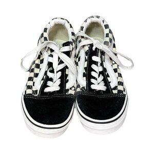 Vans Old Skool Black & White Checkerboard Canvas & Suede Sneakers 3.5